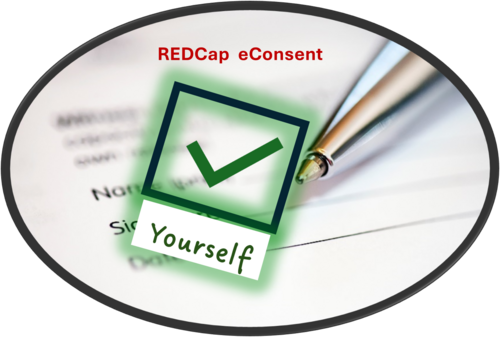 Pen and checkbox with text REDCap eConsent Check Yourself